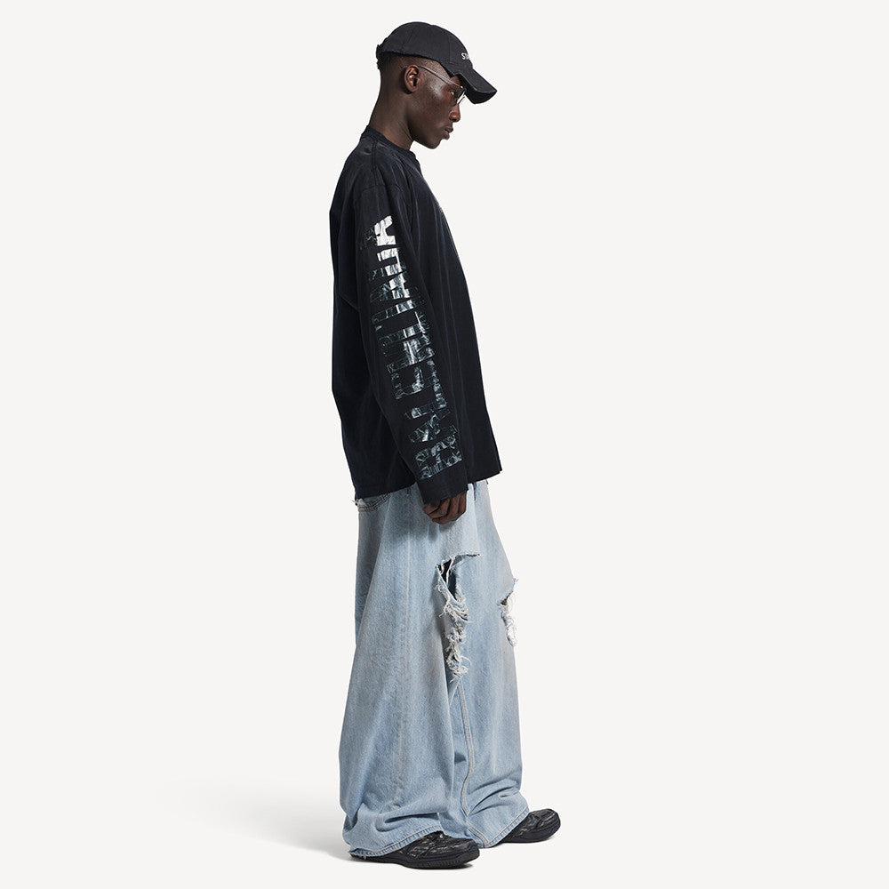 Balenciaga Top-quality Version Men's Transparent Tape Shifted Oversized Long Sleeve T-shirt in Faded Black#376444