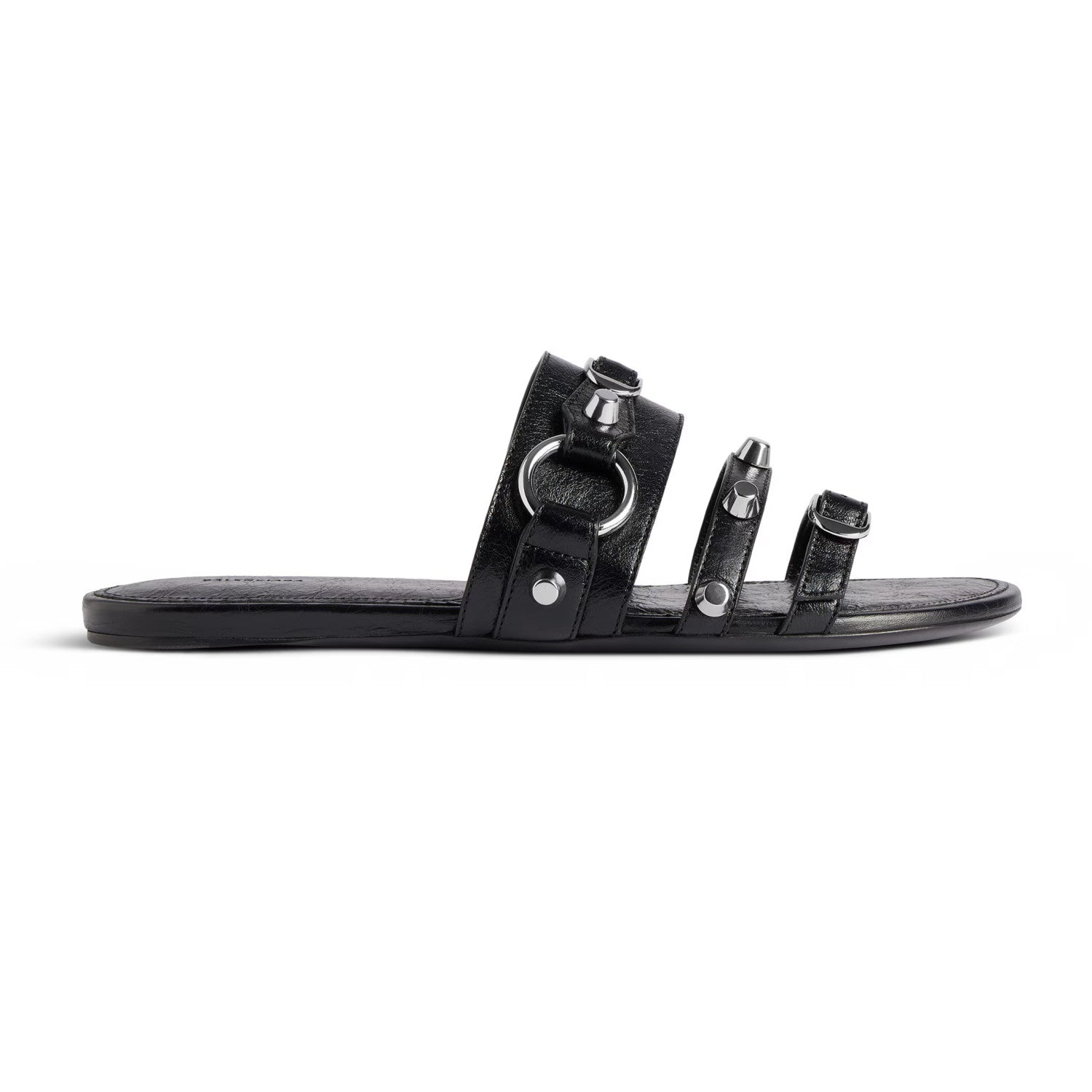 Balenciaga Women's Spring And Summer Fashion Rivets Belt Buckle Round Head Flat Slippers Punk Style Cowhide Sandals Leather  Shoes Ngvp #1595