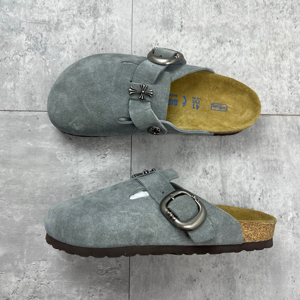 Chrome Hearts x Birkenstock Men's And Women's Spring Summer Round Toe Buckle Slippers Vacation Fashion Trend Cross Logo Sandals Shoes #77682
