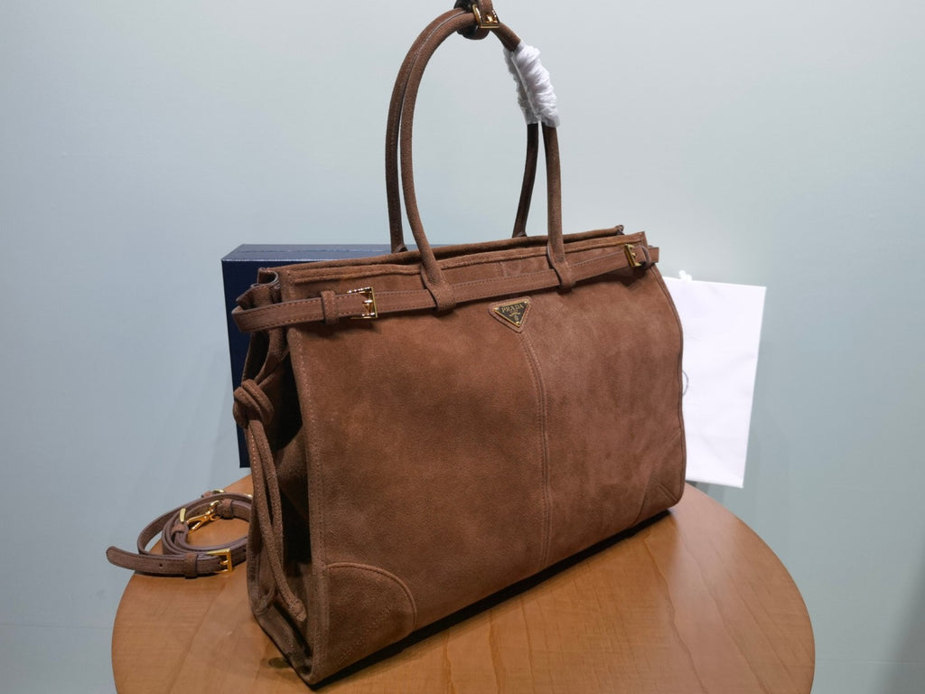 Prada Bonnie Soft Lux Women's Solid Colour Classic Fashion Large Suede Leather Handbag With Metal Triangle Logo Zipper Closure Tote Bag Bags 1BA439 #78152
