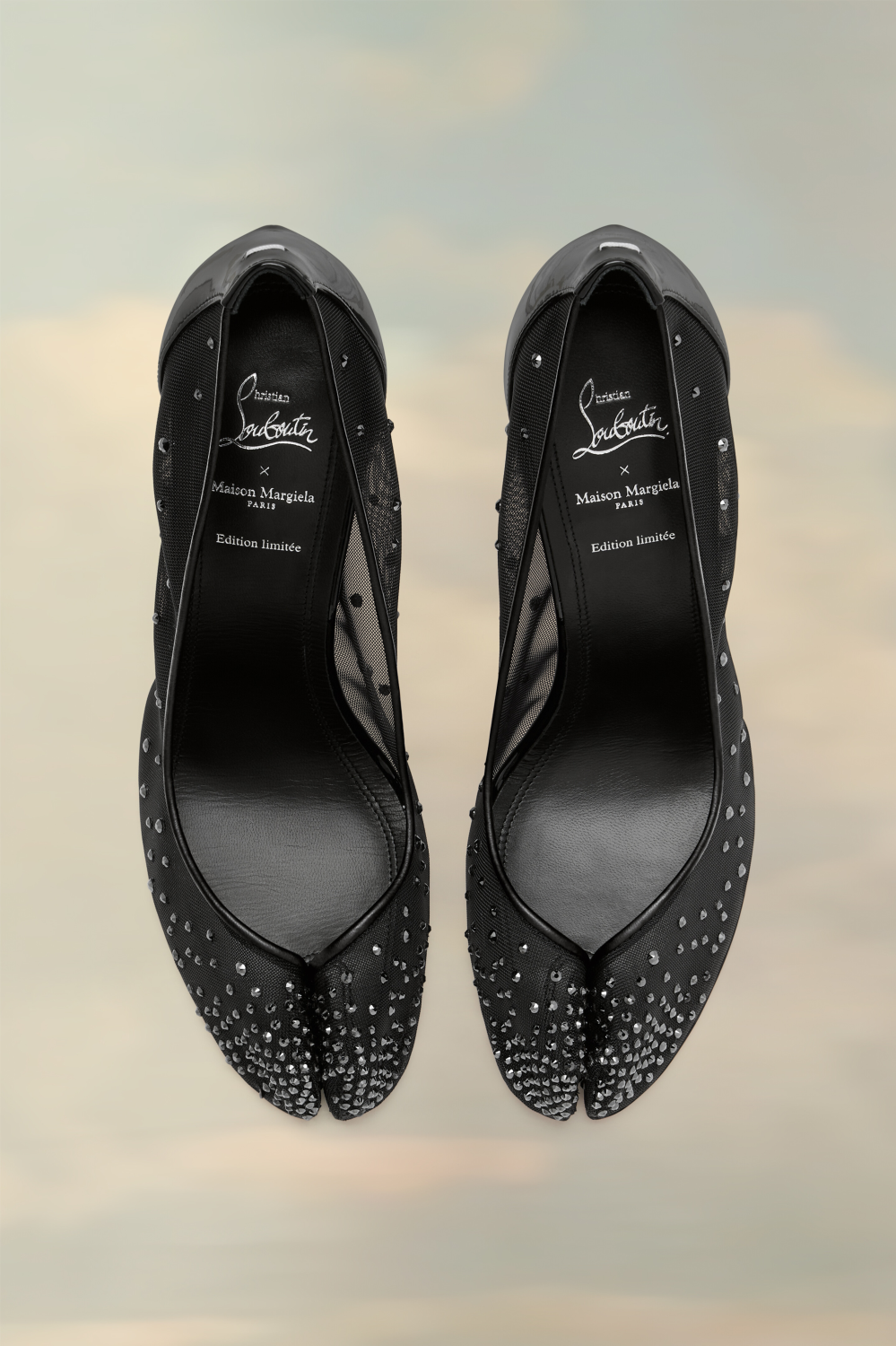 Christian Louboutin X Maison Margiela Women's Bridiela Una Strass High Heels Spring Summer Autumn Round Toe Calfskin Pure Color Split Toe Fine Heel 10cm High Heeled Single Shoes Ngvp #1546