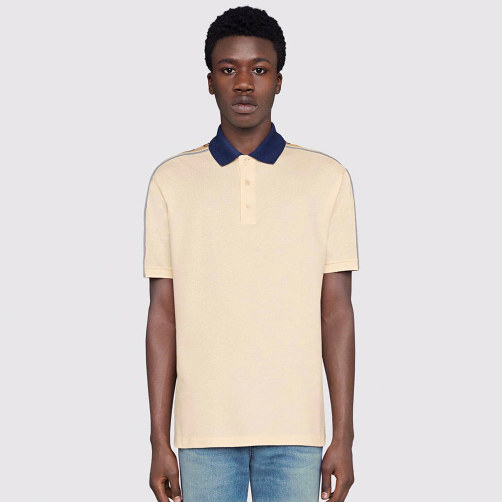 Gucci Men's Summer Double G Logo Striped Polo Shirt Color Block Button Cotton Casual Fit T-shirt #71282