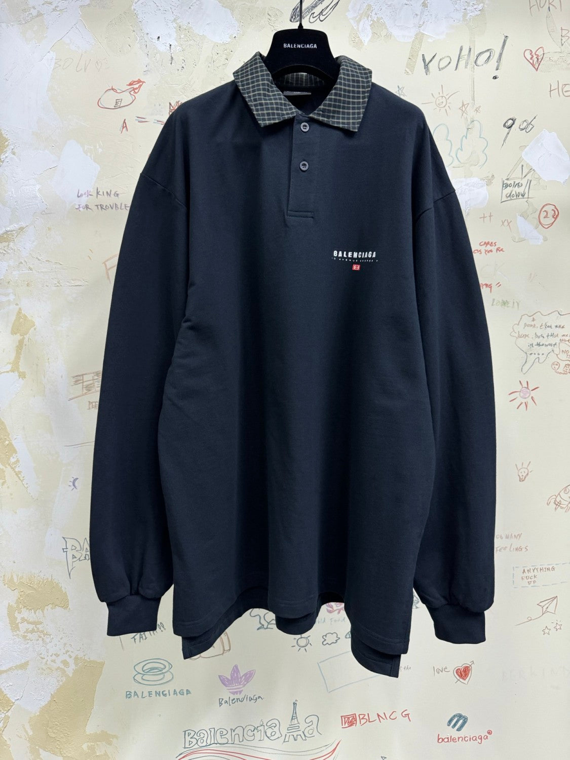 Balenciaga Men's Spring/Summer Solid Color Plaid Polo Neck Long Sleeve T-Shirt #75897