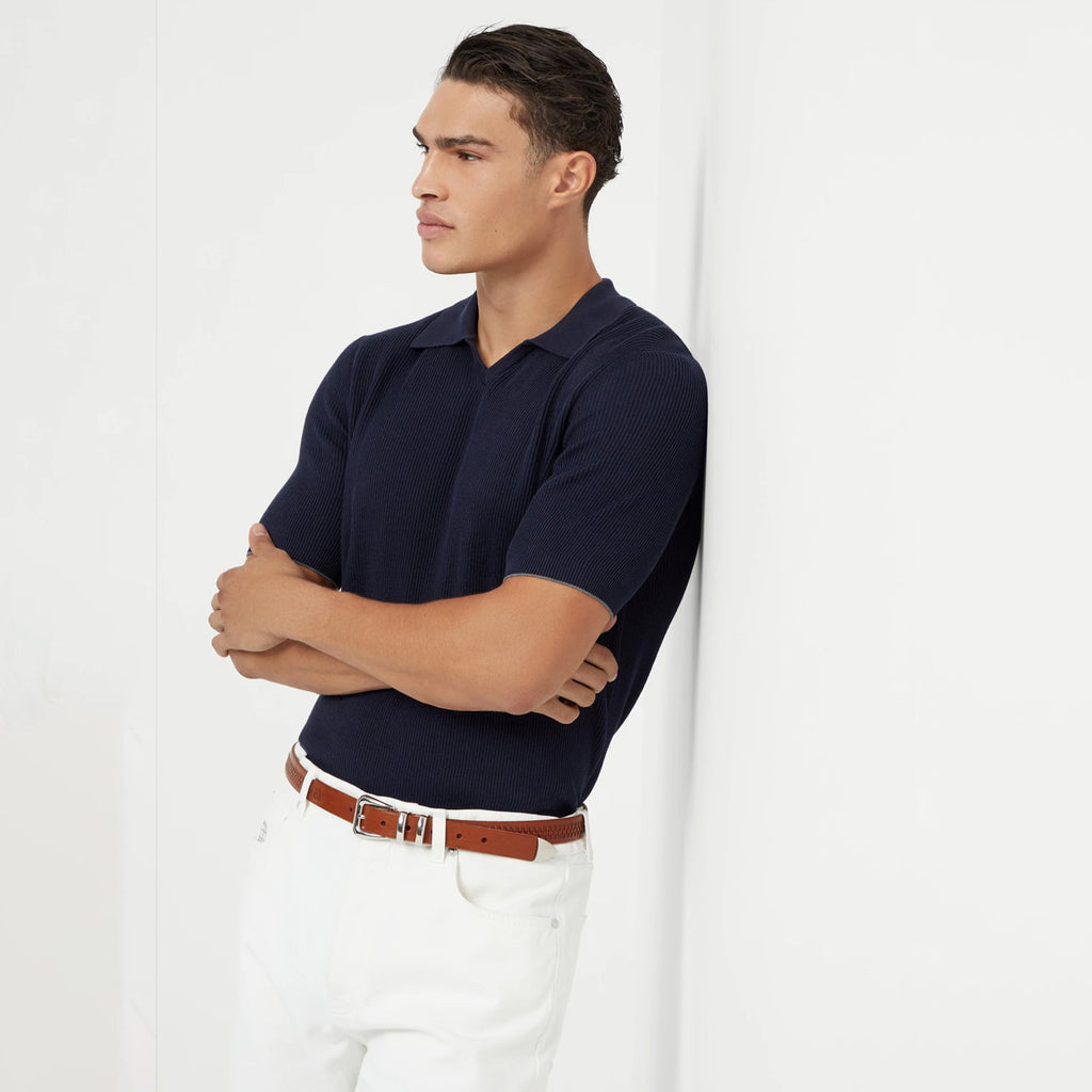 Brunello Cucinelli Men's Business Casual Spring Summer Cotton British Ribbed Knit Polo Shirt Fashion Trend Casual Comfort Lapel T-Shirt Ngvp #1347