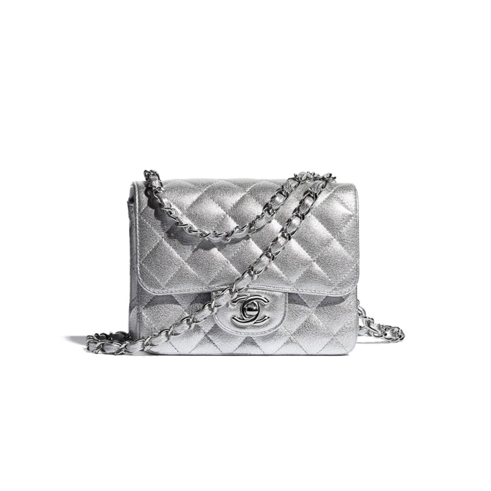 Chanel Classic Flap CF Lambskin Chain Bag Shoulder Bag Women's Silver #334148