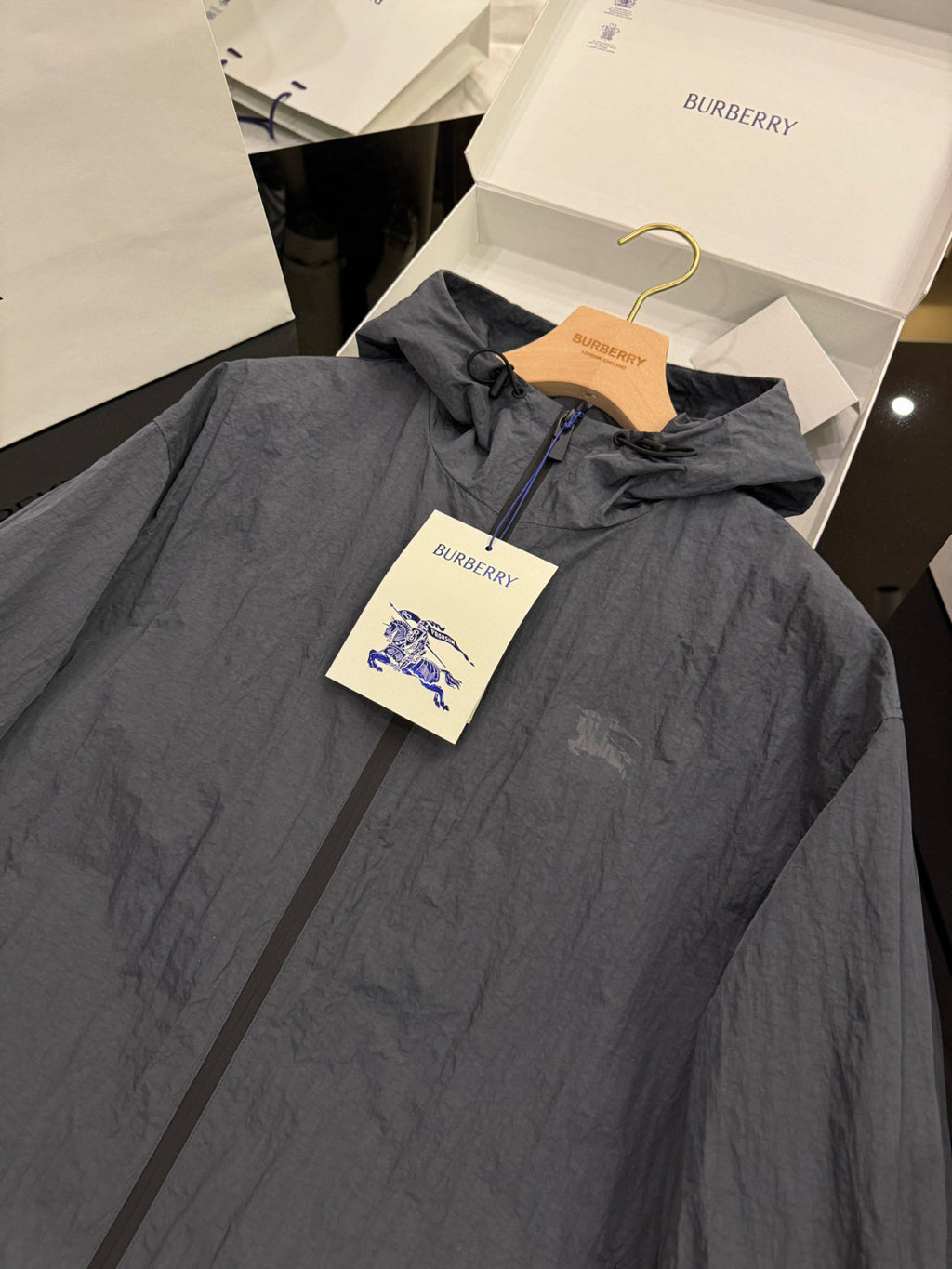 Burberry Men's Spring & Autumn EKD Badge Nylon Solid Color Long Sleeve Zipper Loose Hooded Jacket #76111
