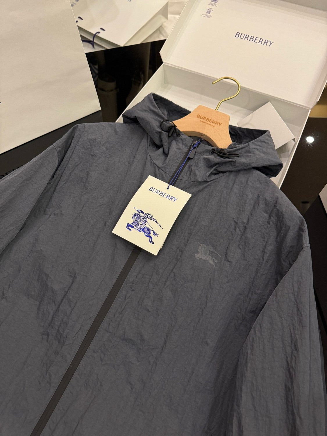 Burberry Men's Spring & Autumn EKD Badge Nylon Solid Color Long Sleeve Zipper Loose Hooded Jacket #76111