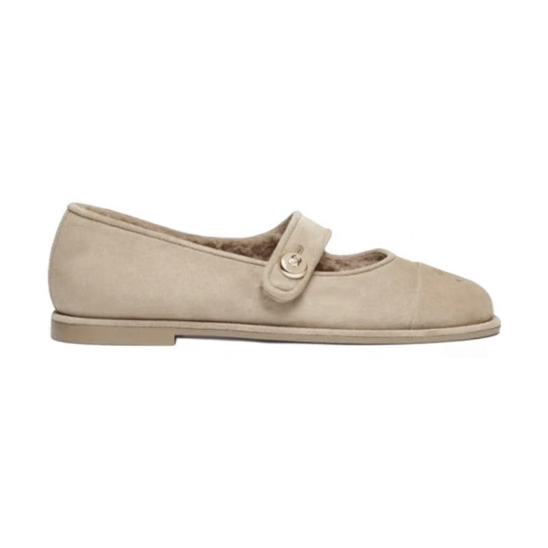 Chanel Women's Autumn/Winter Mary Jane Shoes Solid Color Leather Lamb Wool Single Shoes Round Head Buckle Flat Heel Casual Shoes #81733