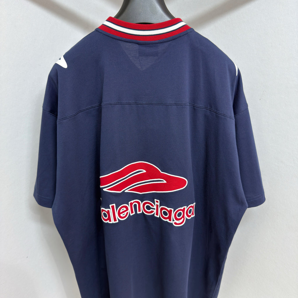 Balenciaga  Men's 3b Football V-neck T-shirt Oversized in Dark Navy red #334655