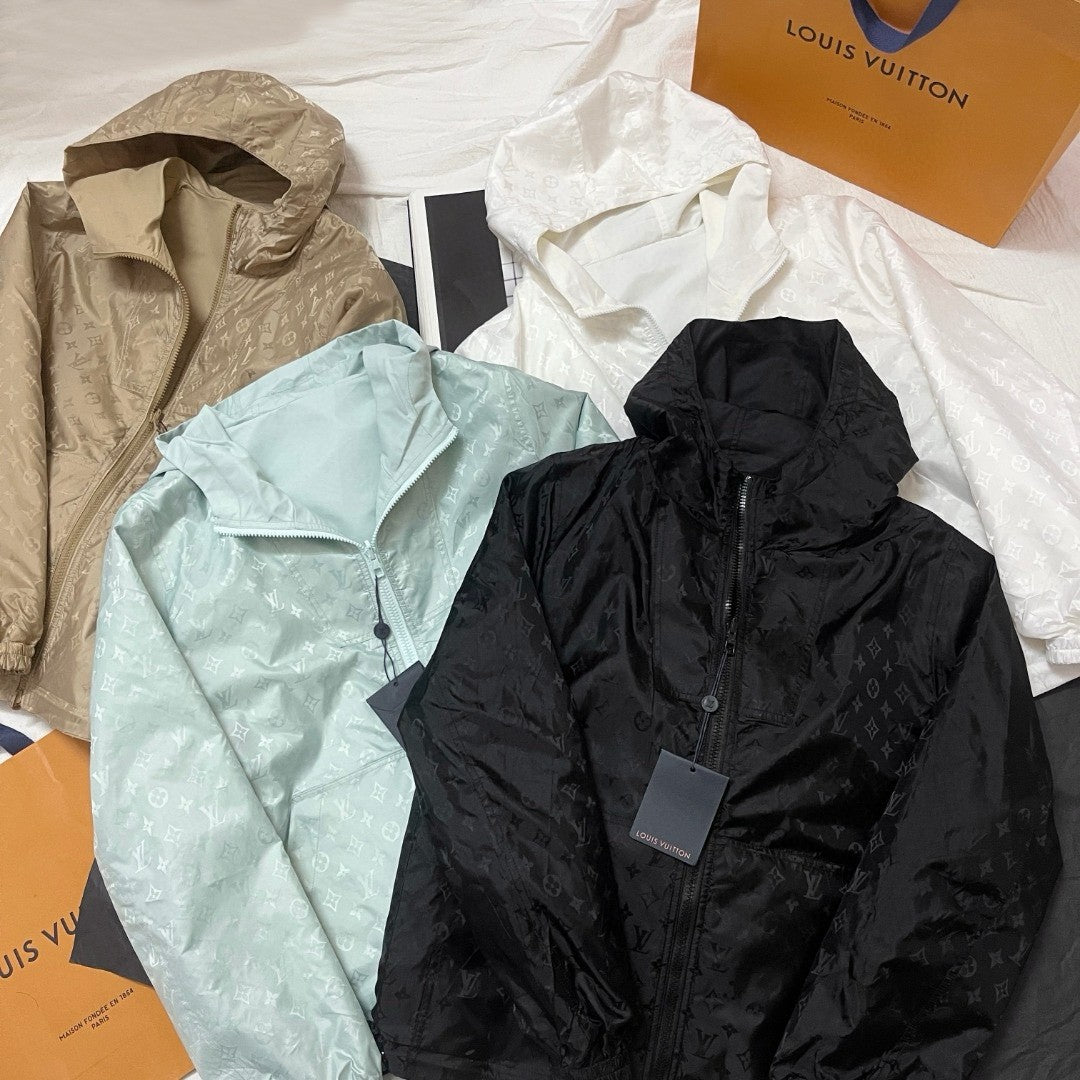 Louis Vuitton Monogram Reversible Nylon Windbreaker Men's Spring and Autumn Solid Color Logo Full Print Reversible Long Sleeve Zipper Jacket #74568