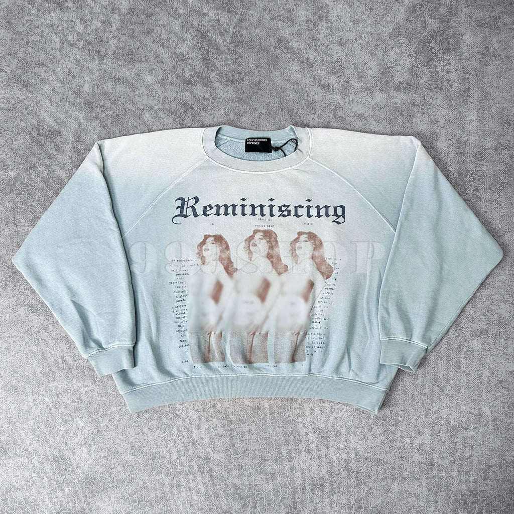 Enfants Riches Deprimes Diva Print Washed Haze Blue Raglan Sleeve Sweatshirt #333685