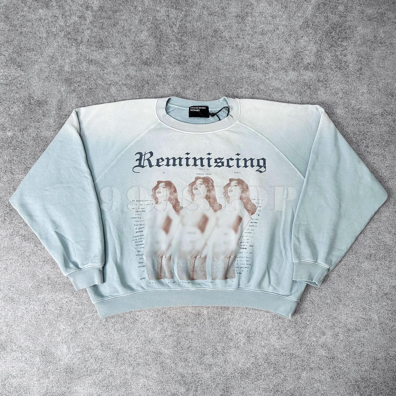 Enfants Riches Deprimes Diva Print Washed Haze Blue Raglan Sleeve Sweatshirt #333685
