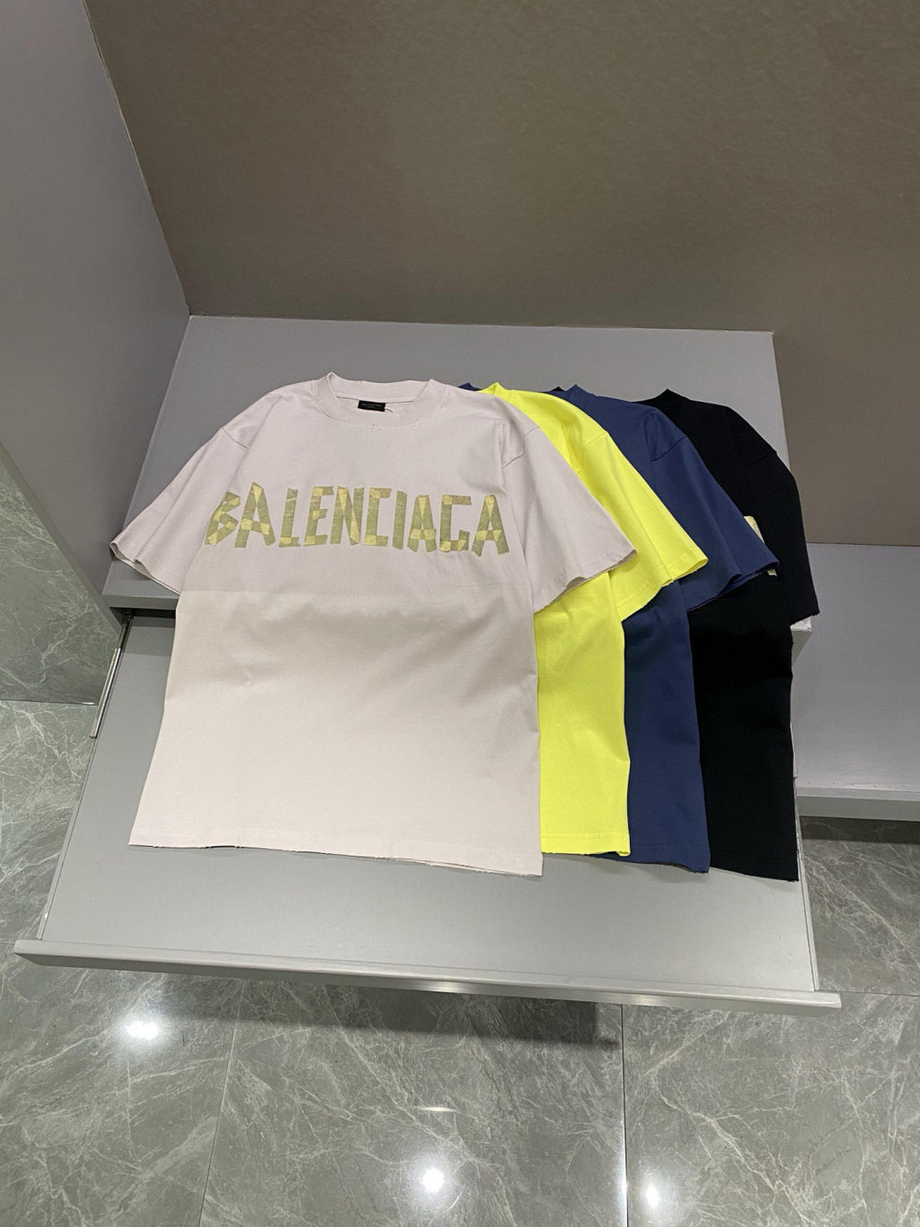 Balenciaga Men's and Women's Tape Type T-Shirt Medium Fit In Faded Letter Print Round Neck Loose Fit Short Sleeve T-Shirt #98738