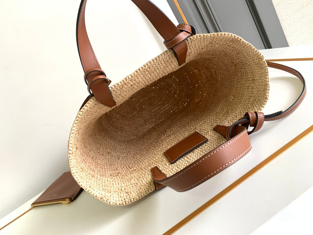 Celine Women's Teen Supple Classic Panier In Raffia Logo Calfskin Pure Color Casual Shoulder Handbag Tote Bag Bags 115802FF7.04LU #81278