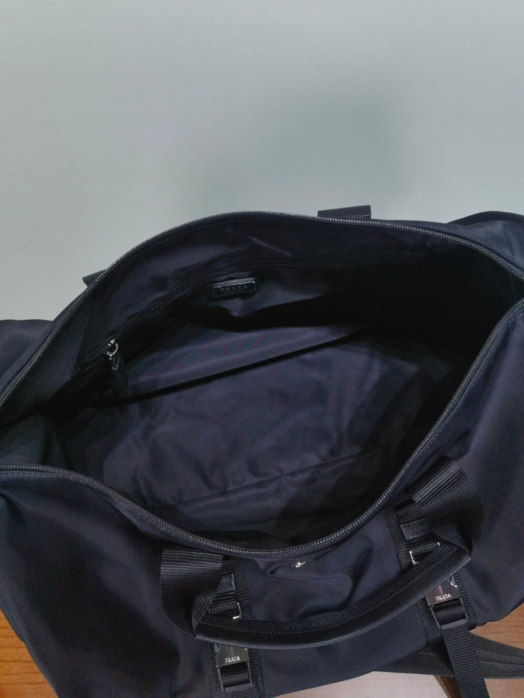 Prada Black Re-nylon and Saffiano Leather Duffle Bag #335984
