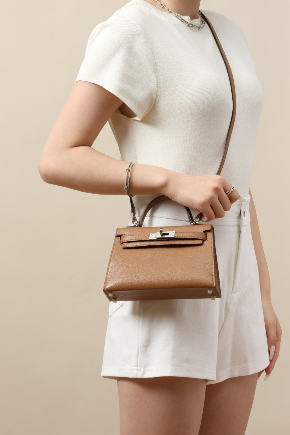 Hermes Women's Fashion Classic Leather Silver Buckle Grain Kelly Bag Handbag Tote Bag Bags KL190240 Handcrafted Leather Bag From The Original Factory's Premium Custom Collection #78391