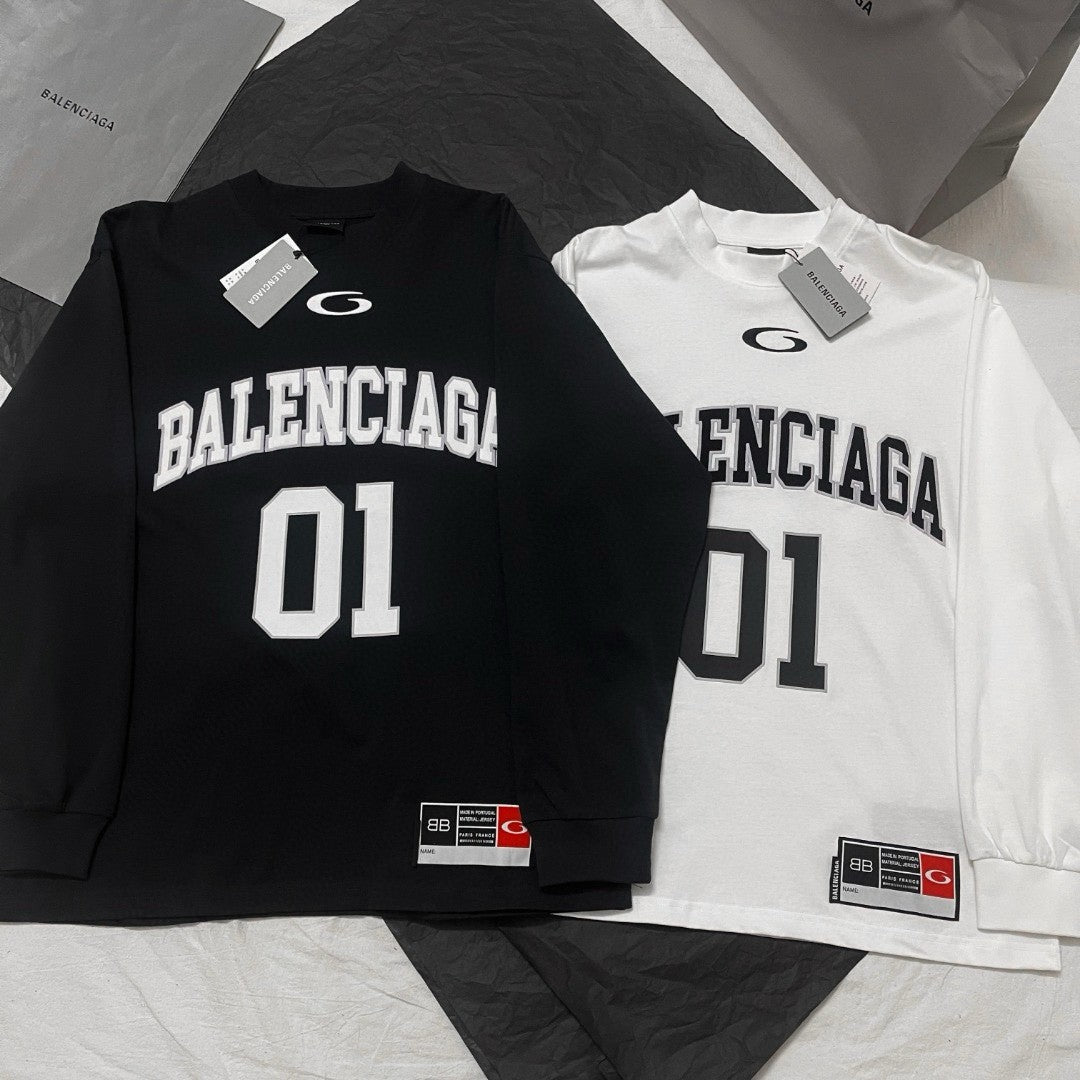 Balenciaga Men's Summer Letter Logo Print Round Neck Regular Fit Long Sleeve T-Shirt #74596