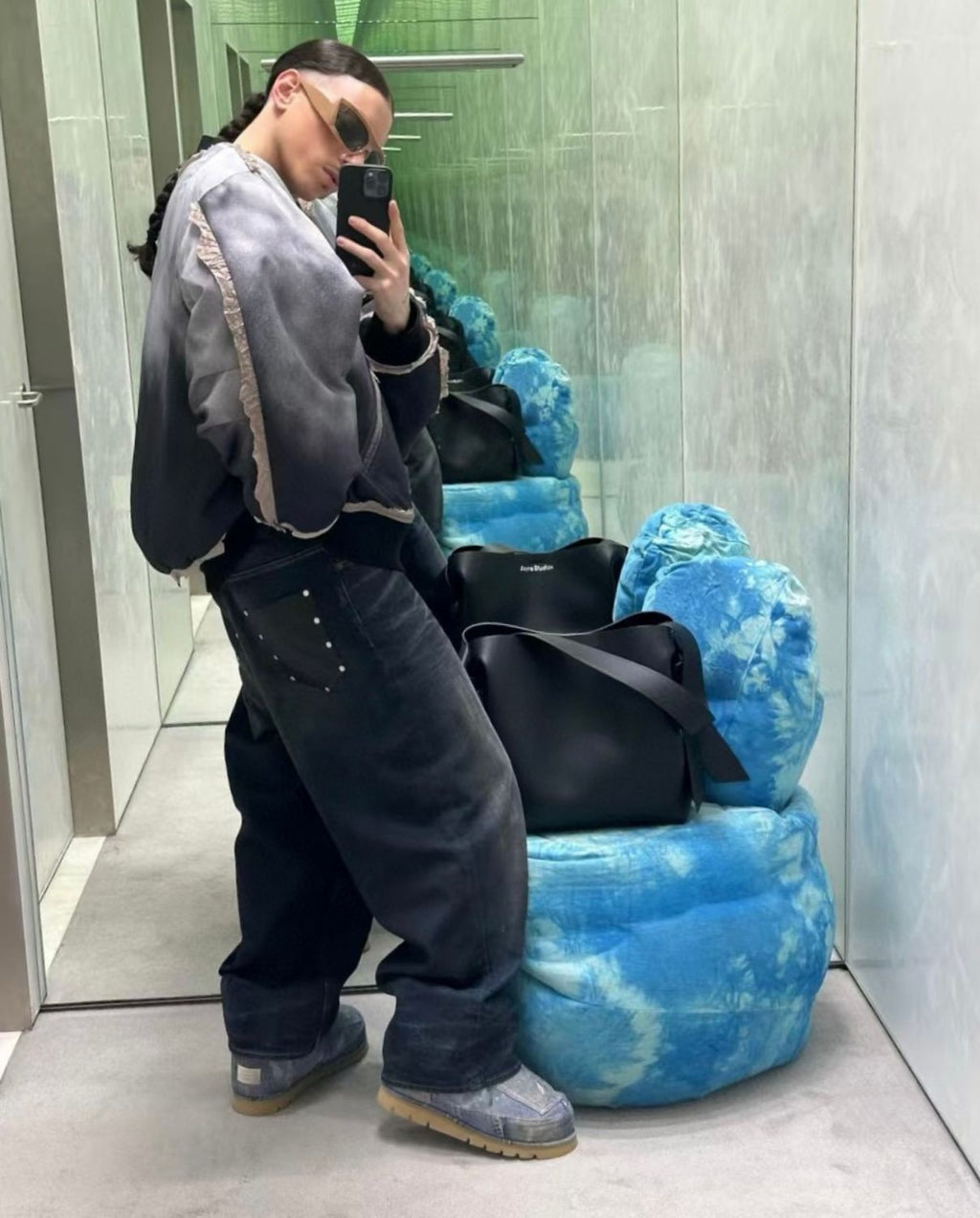 Acne Studios Men's Fall And Winter Dirty-dyed Old Metal Leather Pockets Washed Cat Whiskers Baggy Jeans Loose Wide-legged Pants Ngvp #2472