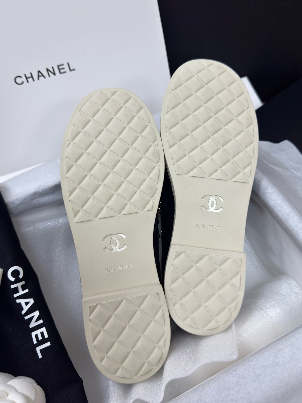 Chanel Moccasins Suede Calfskin Black Light Gray #336618