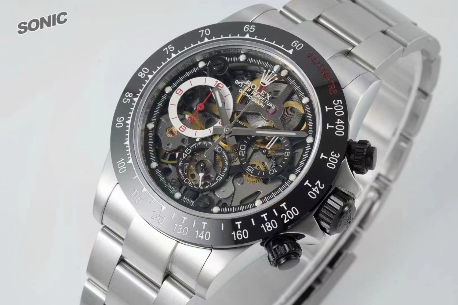 Rolex Men's Skeleton Dial Ceramic Bezel Steel Strap Mechanical Watch #97792