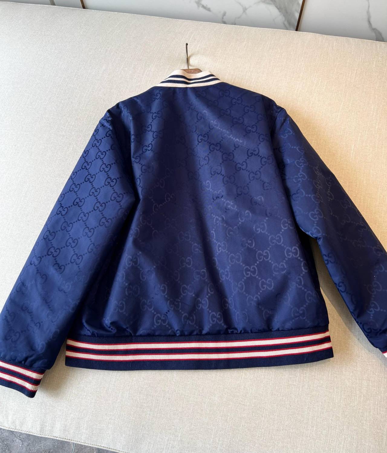 Gucci Men's Spring and Autumn Navy Reversible Round Neck Zipper Sport Long Sleeve Jacket #73214