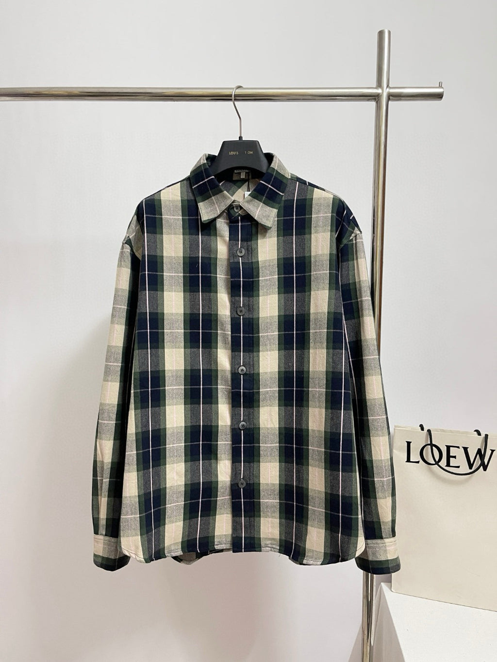 Loewe Men's And Women's Spring/Fall Fashion Casual Checkered Collared Single Breasted Long Sleeve Shirt #78827