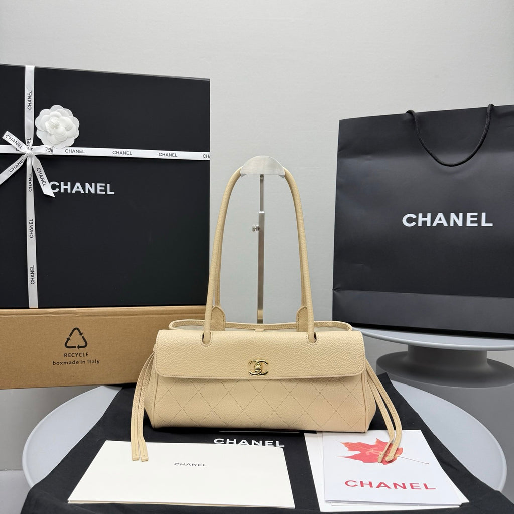Chanel Small Shopping Bag Grained Calfskin Gold-tone Metal Black #380058