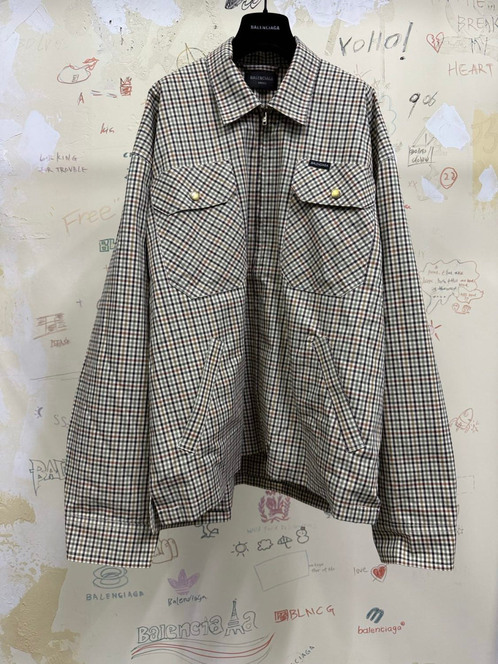 Balenciaga Men's And Women's  Fall/winter Fashion Casual Collared Zipper Plaid Shirt Style Oversized Jacket #79556