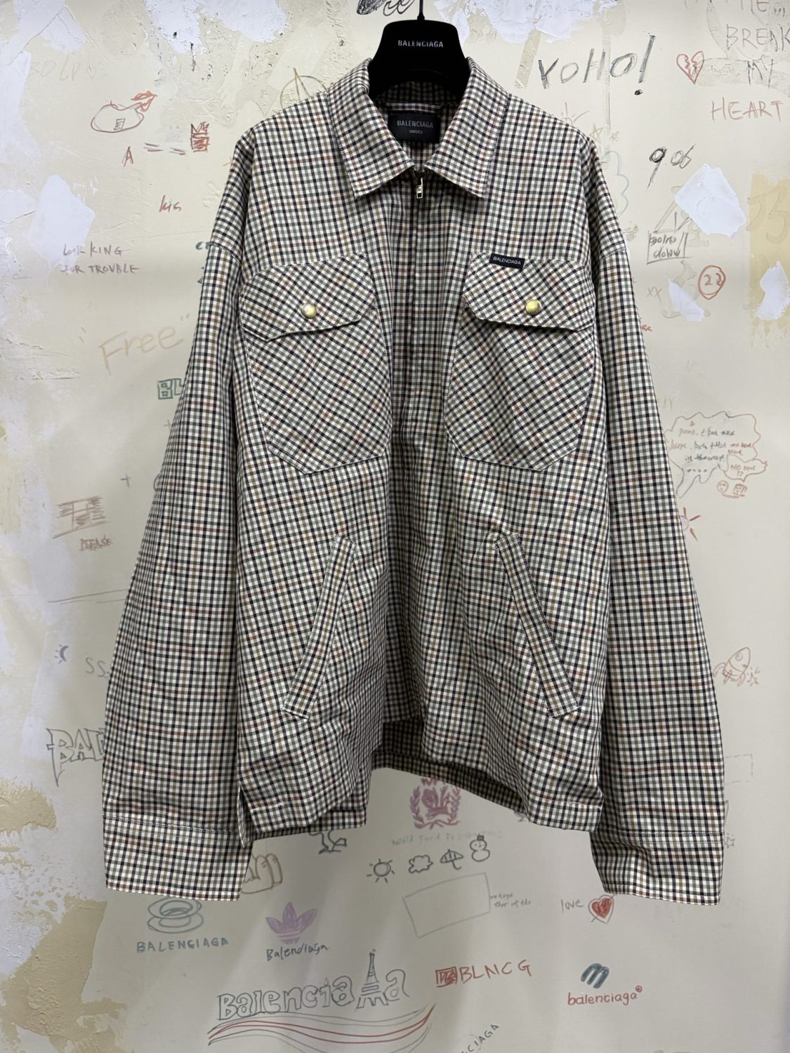 Balenciaga Men's And Women's  Fall/winter Fashion Casual Collared Zipper Plaid Shirt Style Oversized Jacket #79556