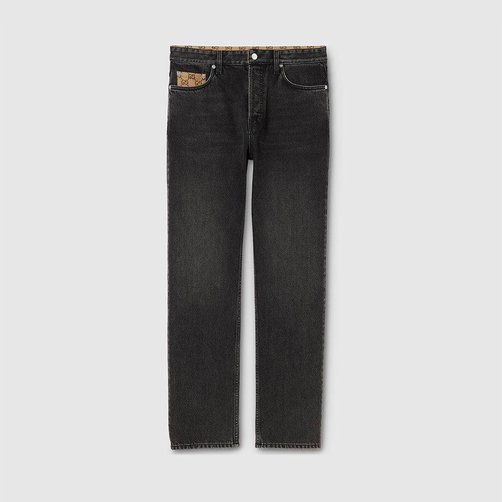 Gucci Washed Cotton Denim Shirt Pants in Black #336977