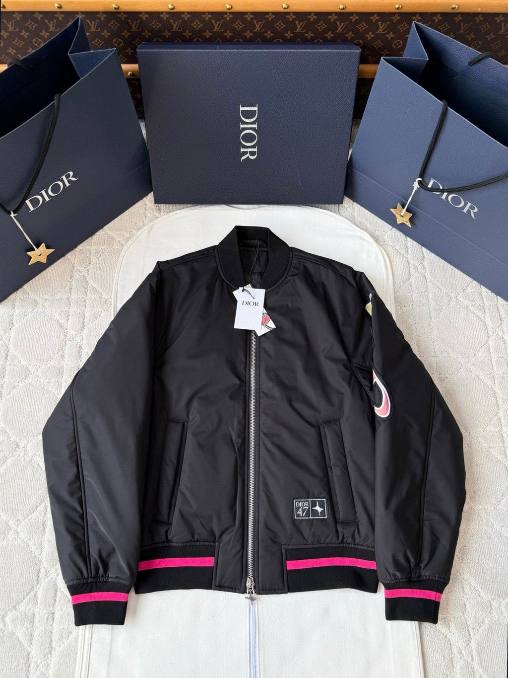 Dior And Lewis Hamilton Men's Spring/Autumn Fashion Casual Ribbed Collar Two Way Zipper Side Pocket Long Sleeve Pilot Baseball Jacket Short Jacket #78334