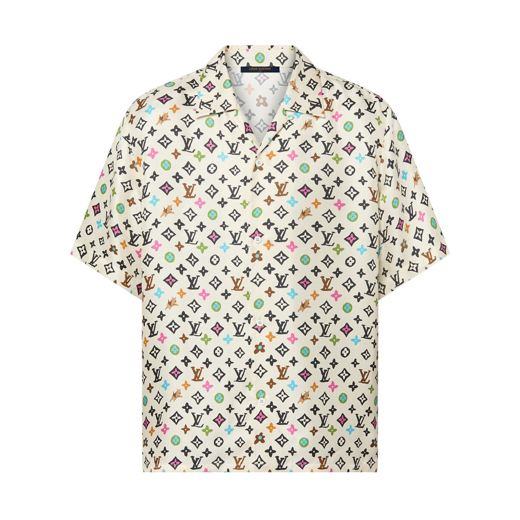 Louis Vuitton Men's Summer Logo Full Print Single Breasted Short Sleeve Shirt Elasticated Waist Shorts Suit Set #99155