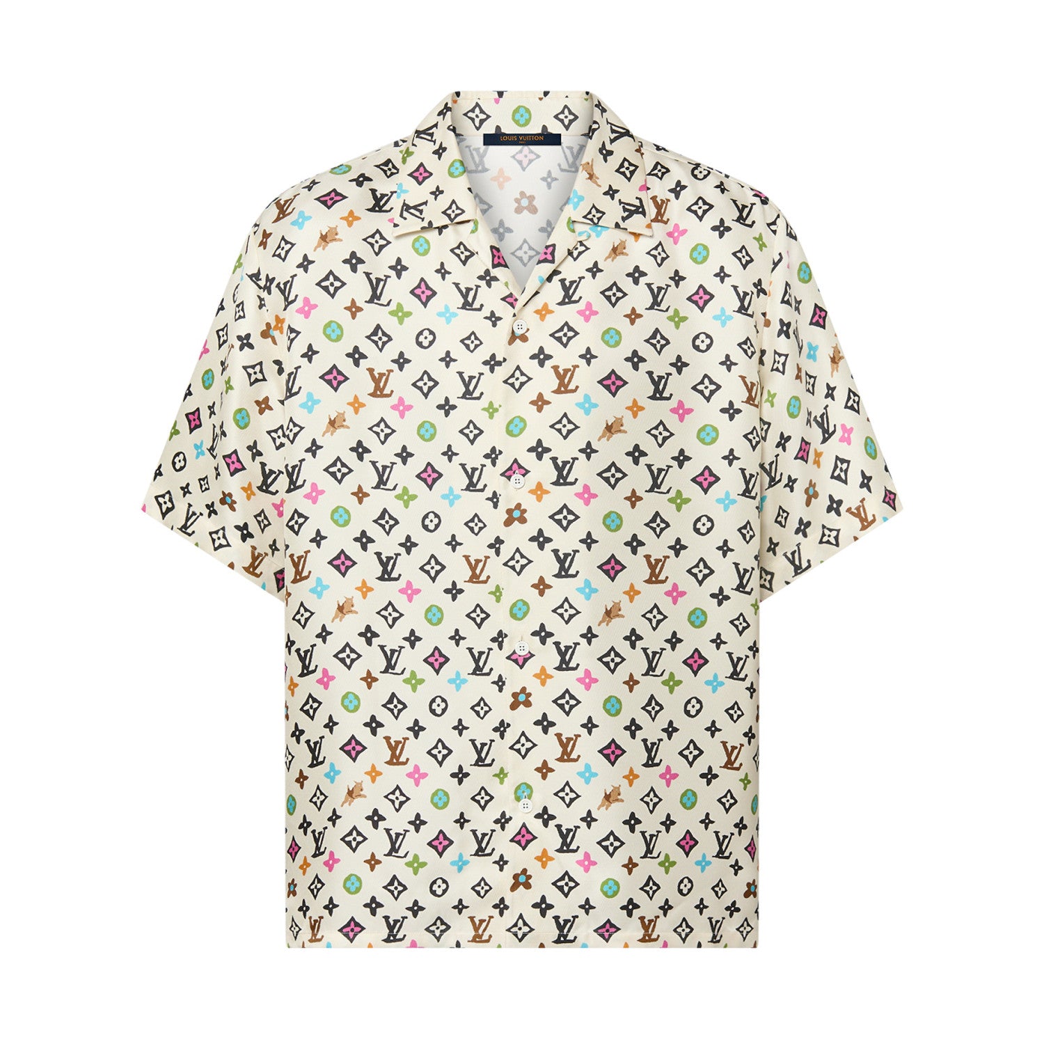 Louis Vuitton Men's Summer Logo Full Print Single Breasted Short Sleeve Shirt Elasticated Waist Shorts Suit Set #99155