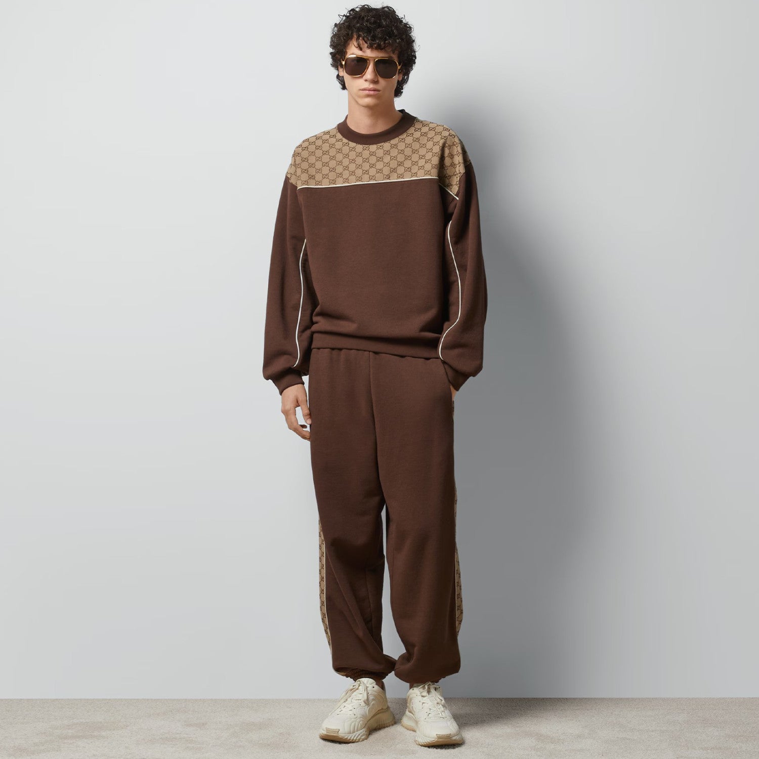 Gucci Men's Fall And Winter Logo Print Splicing Casual Cotton Round Neck Long Sleeved Sweater Drawstring Tie Drawstring Knit Sweatpants Pants Suit Set #72831