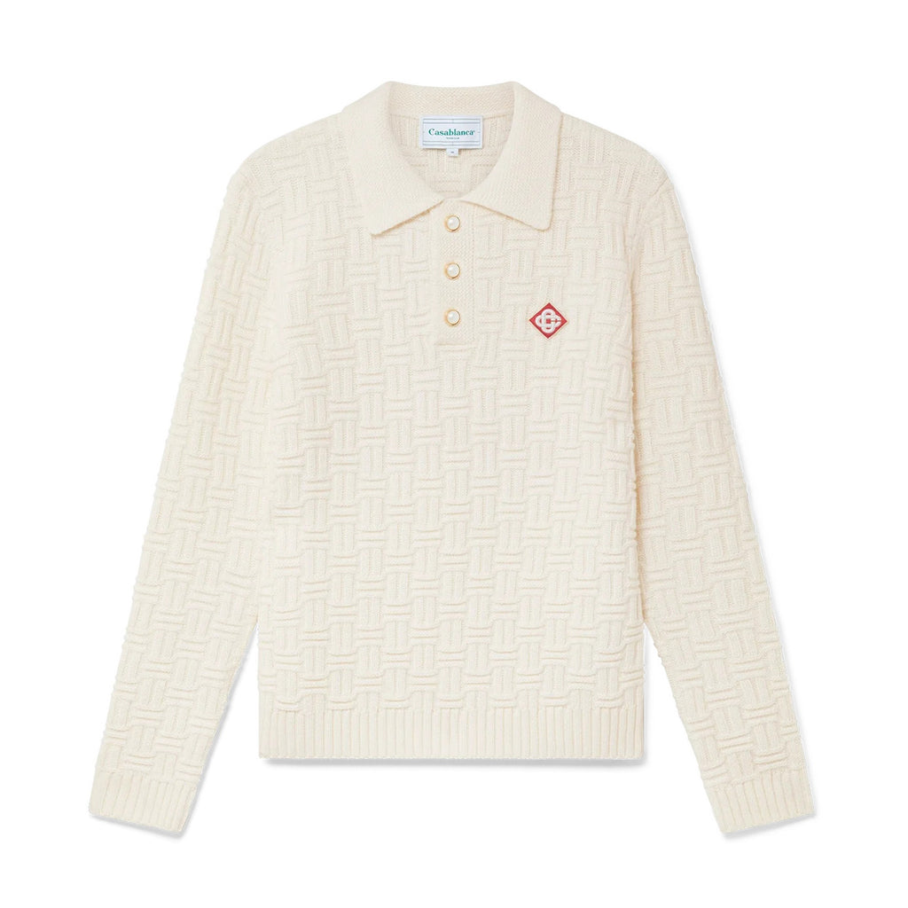 Casablanca Men's Spring Spring Autumn Beige Cozy Pullover Wool Polo Neck Knit Long Sleeve Sweater #73574