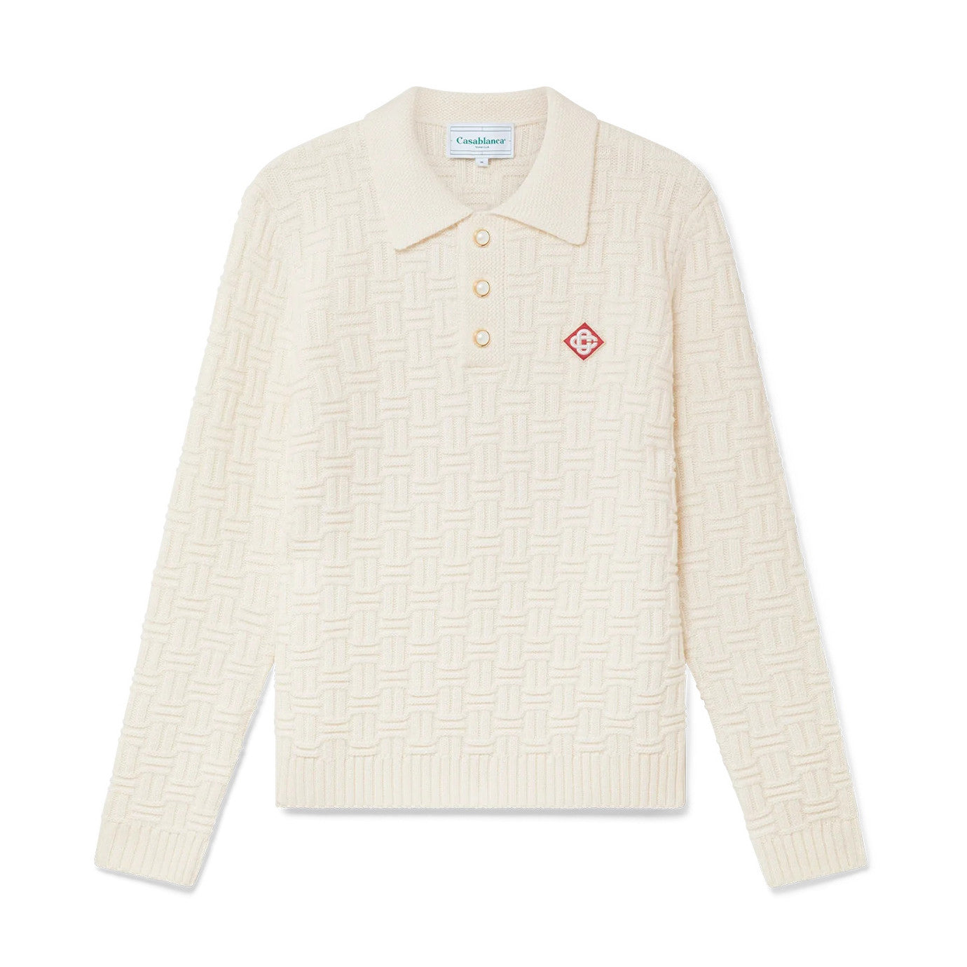 Casablanca Men's Spring Spring Autumn Beige Cozy Pullover Wool Polo Neck Knit Long Sleeve Sweater #73574