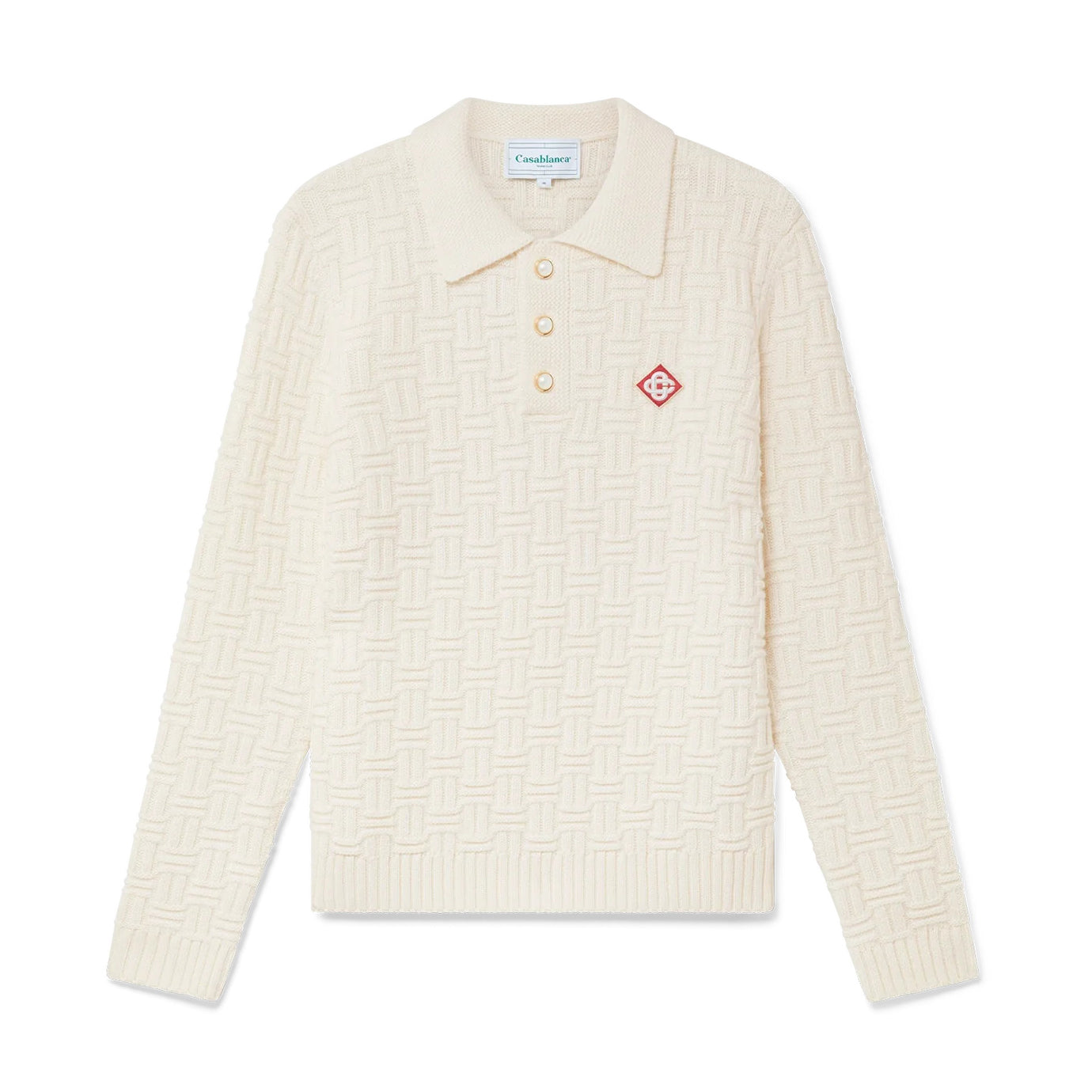 Casablanca Men's Spring Spring Autumn Beige Cozy Pullover Wool Polo Neck Knit Long Sleeve Sweater #73574