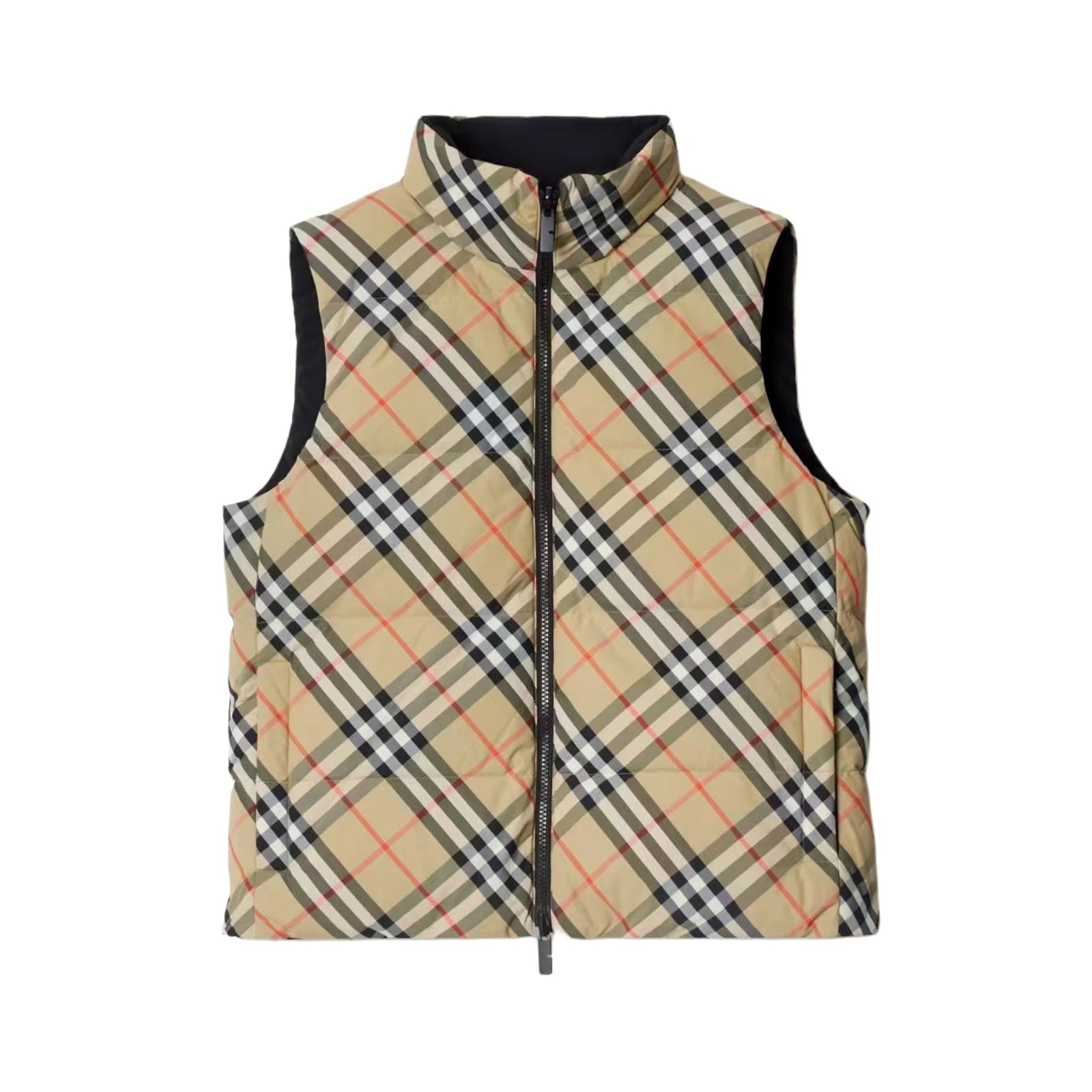 Burberry Men's And Women's Fall/winter Fashion Casual Stand Collar Zipper Checkered Reversible Double Sided Checkered Nylon Padded Vest #79369