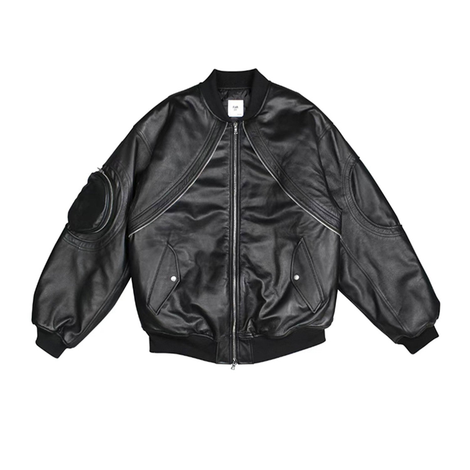 Far archive Autumn And Winter Black Men's Leather Jacket Zipper Fashion High Street Trend Zipper Pocket Jacket #81393