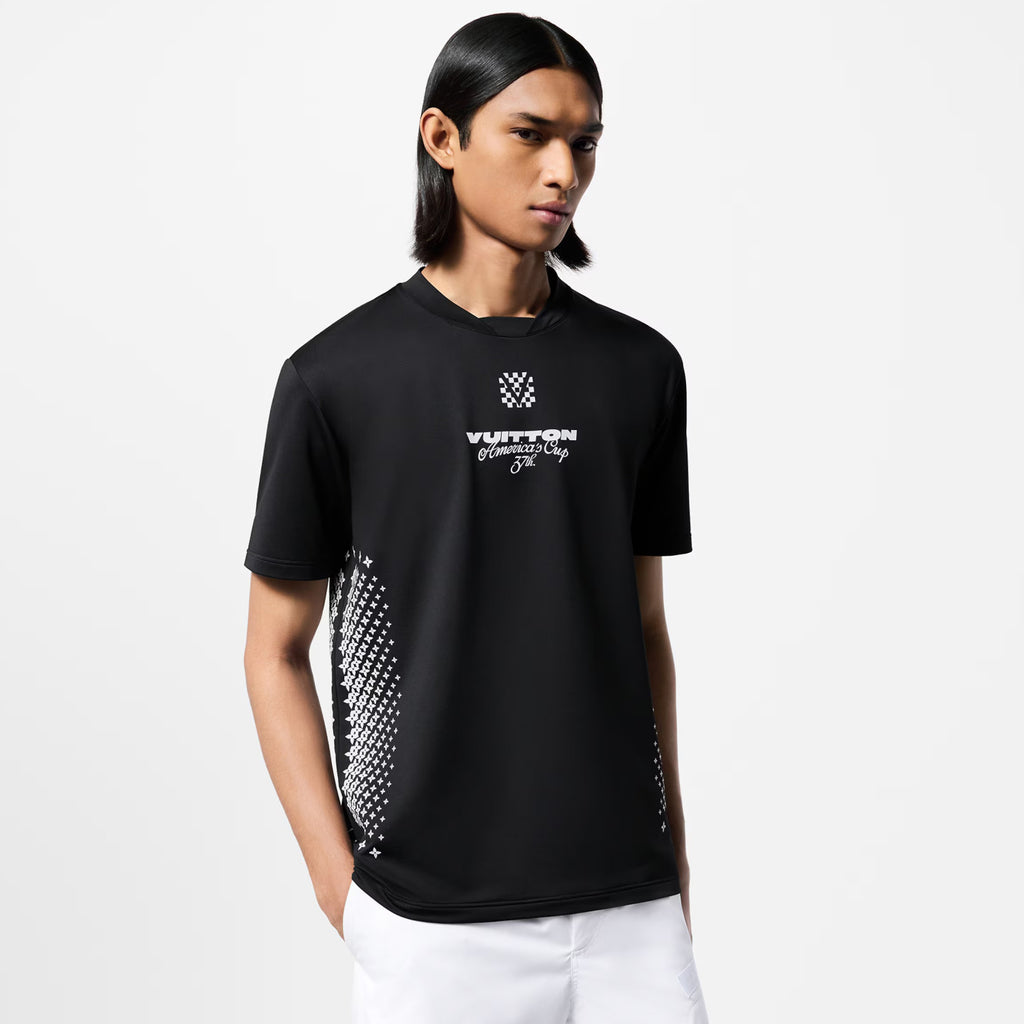 Louis Vuitton Men's Summer Black Letter Logo Round Neck Slim Short Sleeve T-Shirt #72838