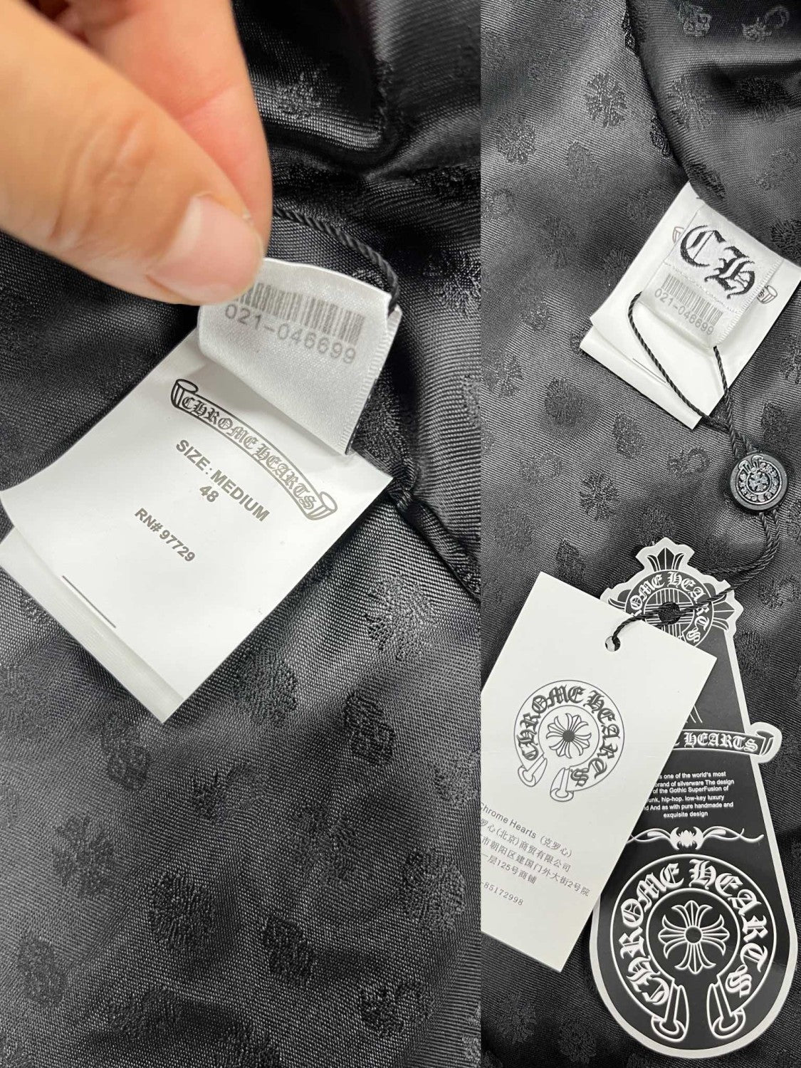 Chrome Hearts Men's Autumn and Winter Black Sheepskin Single Breasted Lapel Long Sleeve Jacket #99454