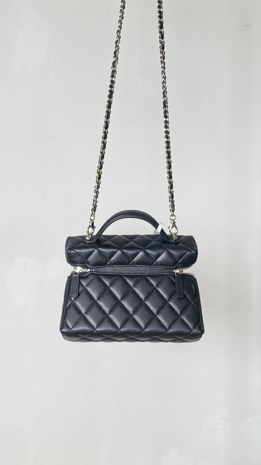 Chanel Women's Solid Color Rhinestone Star Logo Chain Calfskin Handbag Makeup Bag Bags #77689