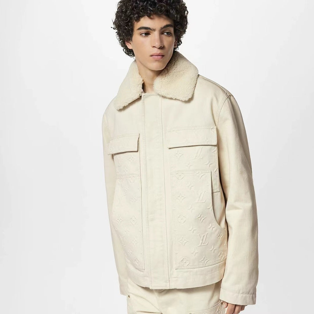 Louis Vuitton Men's Autumn and Winter Solid Color Letter Printed Cashmere Wool Collar Pocket Jacket Slim Straight Pants Suit Set #72811