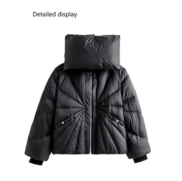 Rick Owens X Moncler Men's Women's Autumn And Winter Dark Ray Down Jacket Neck Collar Padded Down Jacket High Street Trend Zipper Jacket Ngvp #2495