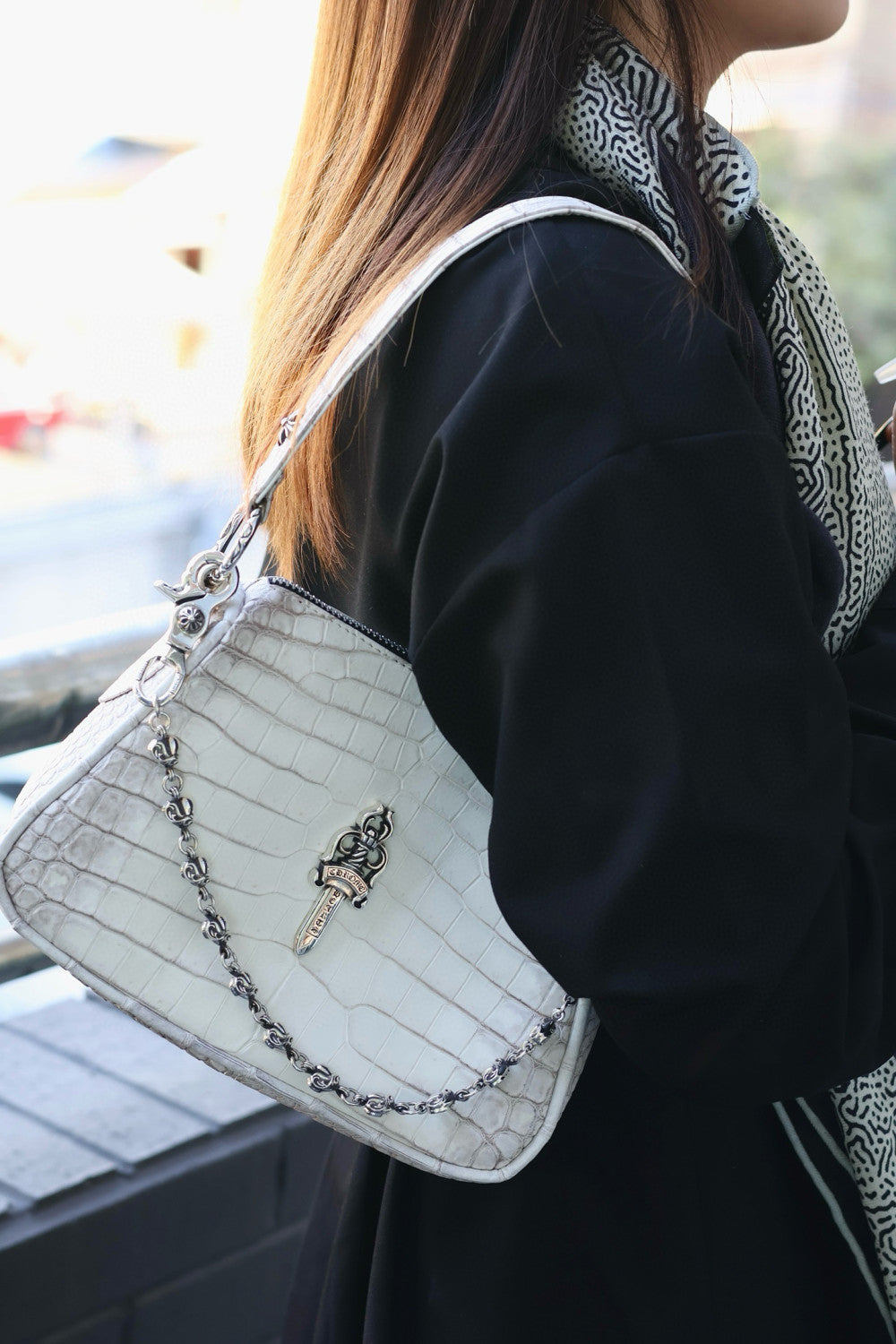 Chrome Hearts Women's Fashion Classic Leather Sword Jacquard 925 Sterling Silver Jewelry Solid Color Underarm Bag Small Handbag Bags K680 #81574