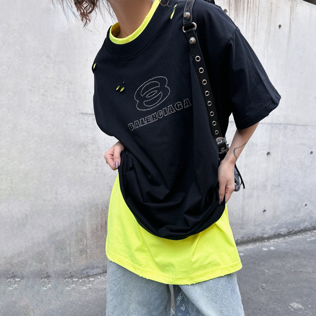 Balenciaga Men's Summer Fake 2 Piece Colour Block Cotton Round Neck Short Sleeve T-Shirt #97735