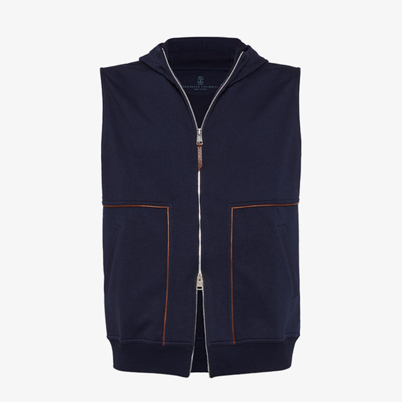 Brunello Cucinelli Men's Hooded Two-Way Zipper Spring & Autumn Solid Color Cotton Sleeveless Waistcoat Vest Ngvp #1765