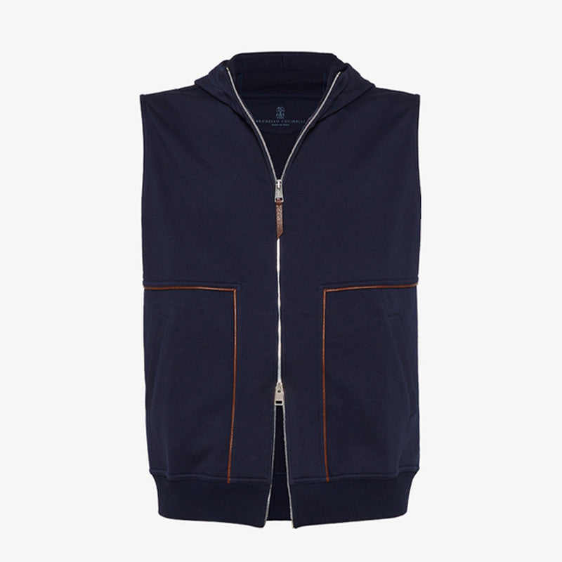 Brunello Cucinelli Men's Hooded Two-Way Zipper Spring & Autumn Solid Color Cotton Sleeveless Waistcoat Vest Ngvp #1765