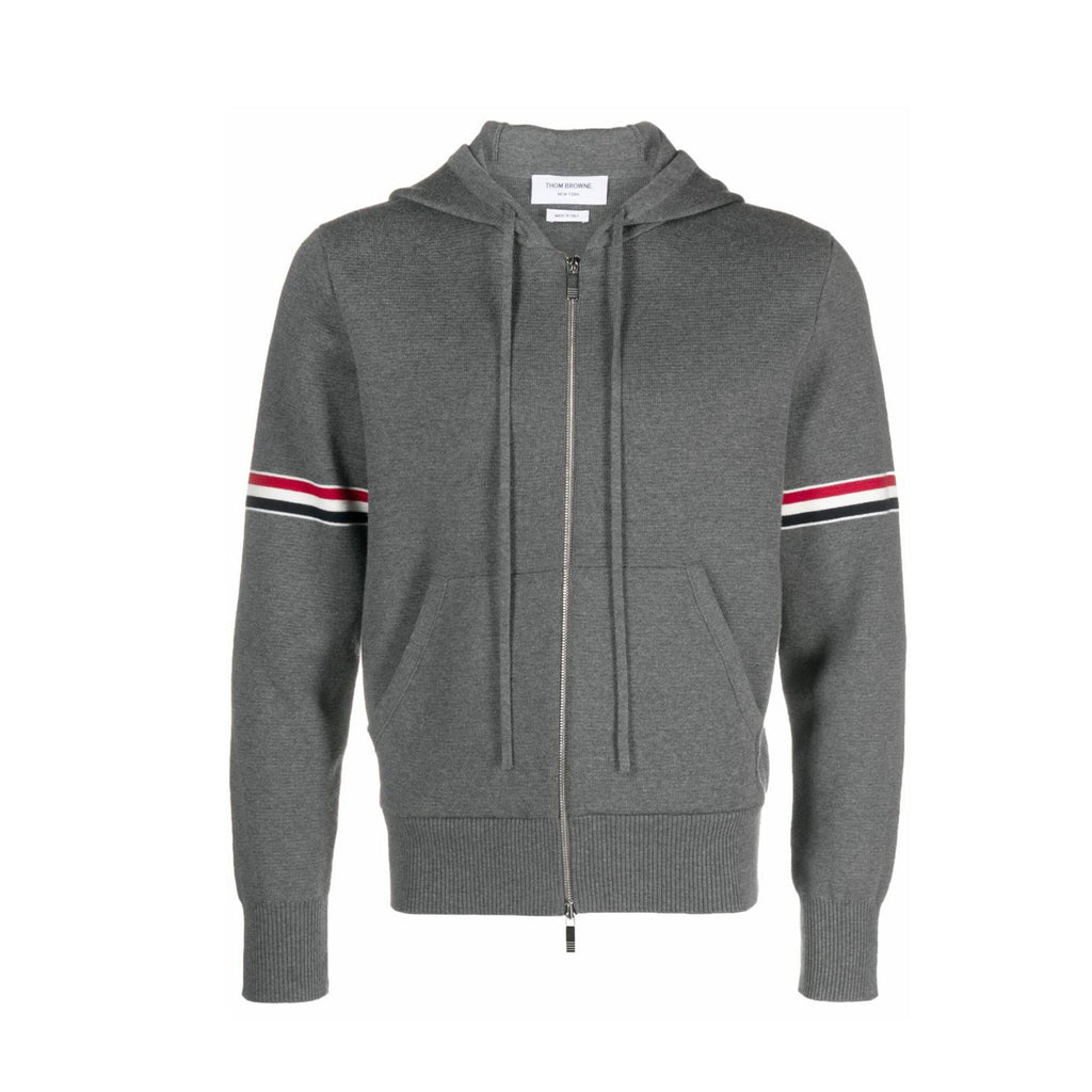 Thom Browne Men's Spring & Autumn Cotton Armband Embellished Solid Color Zipper Fitted Hooded Cardigan Jacket Ngvp #1943