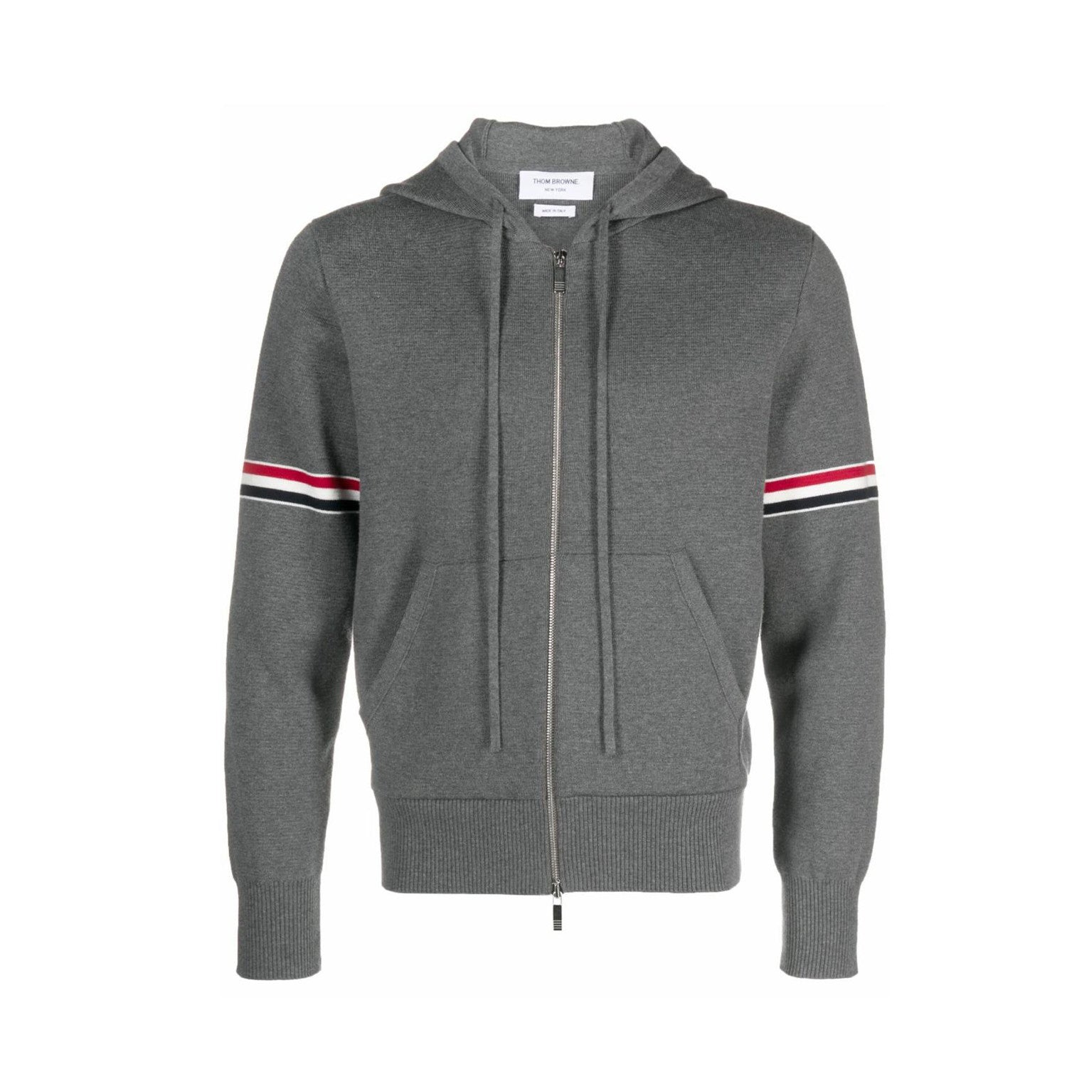 Thom Browne Men's Spring & Autumn Cotton Armband Embellished Solid Color Zipper Fitted Hooded Cardigan Jacket Ngvp #1943